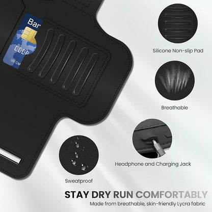 PORTHOLIC 2025 Running Armband Water Resistant Sports Phone Holder Case with Extension Strap, Key Card Slot Up to 6.9" Phone for iPhone 17/16/15/14/13 Plus Air Pro Max XR/XS, Galaxy S25/24/S10