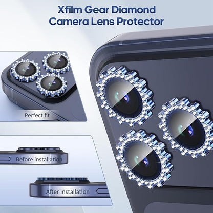 Xfilm for iPhone 17 Pro / 17 Pro Max Camera Lens Protector Gear Bling Diamond, Individual Metal with 9H Hardness, Scratch-Proof Camera Screen Protector, Stylish Accessories, Case Friendly (Blue)