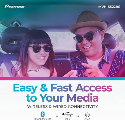 Pioneer MVH-S522BS Bluetooth Car Stereo with USB/AUX Inputs, Pioneer Smart Sync, and Hands-Free Calling for Enhanced in-Car Audio Experience.