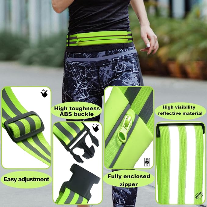 Running Belt Running Phone Belt for Women and Men Phone Holder Runners Pouch Waist Belt Reflective Runners Belt Money Belt Exercise Waist for Workout Jogging Running Gear Accessories (Green）