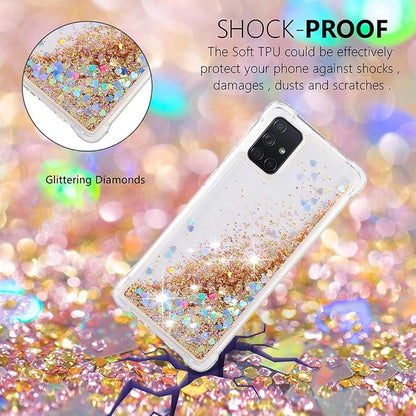 Silicone Phone Case für Galaxy A71 Glitter Gold, Women Bling Liquid Floating Case Soft TPU Bumper Cover Transparent Rubber Protective Shell Scratch Slim Back Case Compatible with Samsung Galaxy A71