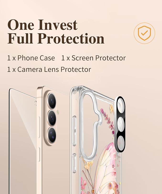 GVIEWIN for Samsung Galaxy S26 Plus Case, Clear Floral Slim Shockproof Protective Women Phone Case, Non-Yellowing, with Screen Protector&Camera Lens Protector for S26 Plus 6.7", Magic Butterfly