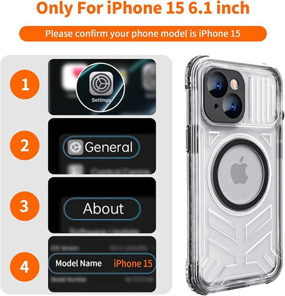 for iPhone 15 Waterproof Case Compatible with MagSafe, Translucent Slim IP68 Underwater Built-in Screen Protector, 12FT Military Grade, 360 Full Body Protective Cover 6.1 inch (Black)