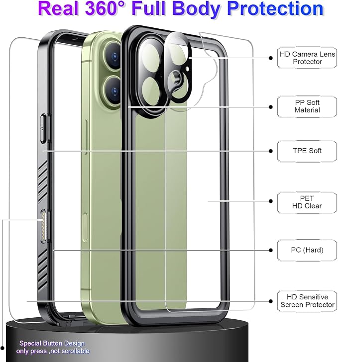 Temdan Compatible with iPhone 17 Case,Waterproof Built-in Screen & Camera Protector IP68 Underwater Full Body 17FT Military Dropproof Shockproof Phone Case 6.3"-Black/Clear