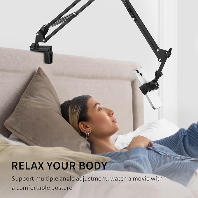 Phone Holder for Desk, Phone Holder for Bed with Adjustable Clamp Clip, Flexible Phone Stand Lazy Bracket Mount Long Arms Clamp for iPhone, Samsung, Google Pixel, Moto (Black)