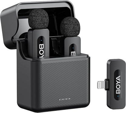 BOYA V3 Wireless Lavalier Microphone for iPhone with MFi Certified Lightning Port, 36H Battery Life with Charging Case, Noise Canceling Clip on Lapel Microphone Wireless Mini Mic for Video Recording