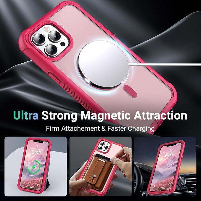 jaroco Magnetic for iPhone 12 Pro Max Case, [Compatible with MagSafe][Military Grade Drop Protection][Heavy Duty Protection][Non-Slip][Shockproof] 2-Layer Durable Bumper Phone Case 6.7''-Rose