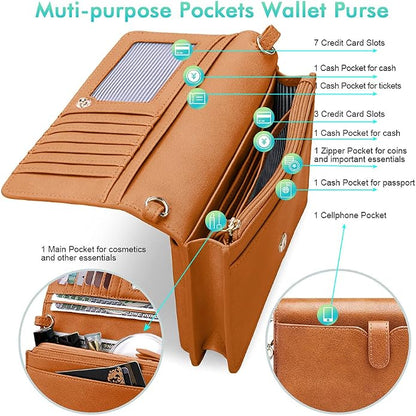 nuoku Women Small Crossbody Bag Cellphone Purse Wallet with RFID Card Slots 2 Straps Wristlet