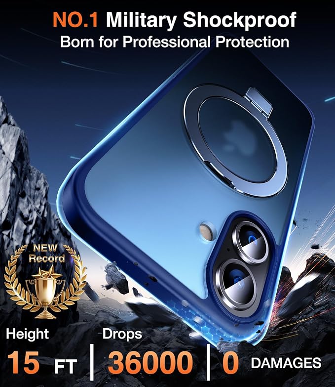 Chicfun 3-in-1 [Magnetic+Kickstand+Ring Holder] for iPhone 16 Plus Case with Stand Ring Holder， Compatible with MagSafe, Military Shockproof Kickstand Phone Case iPhone 16 Plus Cover Blue