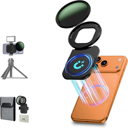 JJC 67mm ND Filter for iPhone, Magnetic Lens Filter Mount with ND2-128 Variable ND Filter Compatible with iPhone Air 17 16 15 14 Pro Max Plus with 1/4” Screw & Shoe Mount