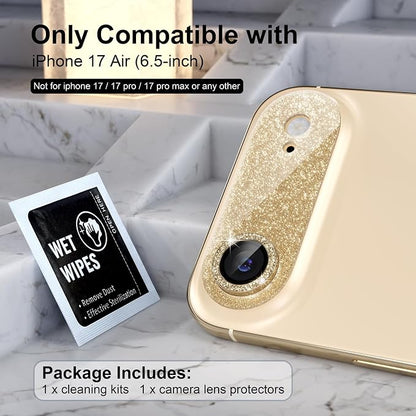 Choiche Compatible for iPhone 17 Air Camera Lens Protector, Bling Camera Cover with 9H Tempered Glass Lens Screen Protector Metal Ring Decoration Accessories 6.5-inch (Glitter-Gold)