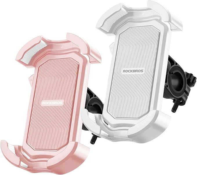 ROCKBROS Bike Phone Holder - Motorcycle & Scooter Mount, Adjustable, Shockproof, Security Lock, 4.7'-6.8' Phones 2-Pack (Handlebar Mount Pink + White)