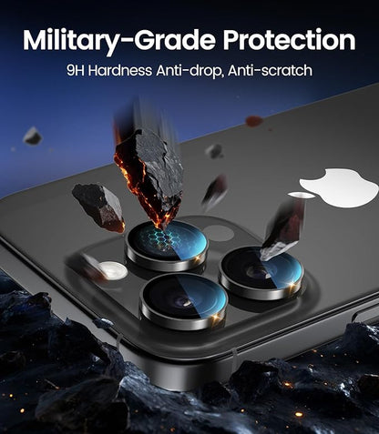 PandaShield 2-Pack Anti-Reflection Camera Lens Protector for iPhone 17/16/15 Pro & Pro Max, Easy Installation,Anti-Scratch,9H Hardness,98% Ultra Clarity,Maintains Original Lens Design- Black