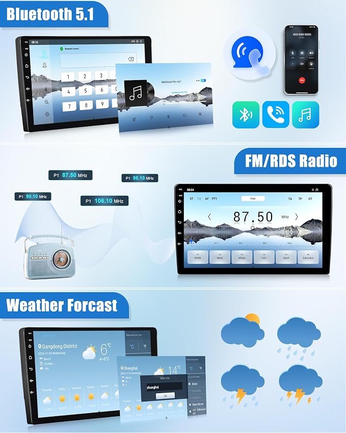 SIXWIN 8 Core Qualcomm Android Car Stereo for Honda Civic 2016-2020 9 Inch Touch Screen with CarPlay Android Auto 3G+32G Bluetooth Cooling Fan Weather Forecast UI Design Intelligent Voice