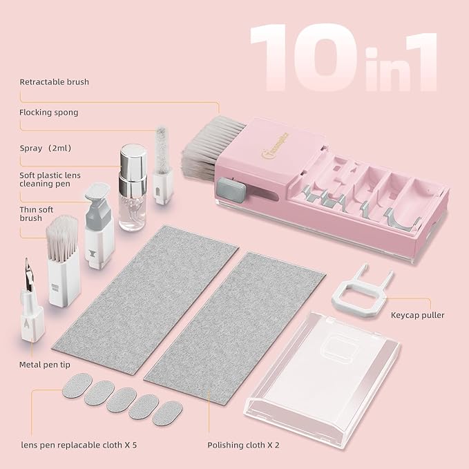 Keyboard Cleaning Kit, All in 1 Laptop Cleaning Kit for MacBook iPhone iPad Camera Lens Airpods Computer, Compact Keyboard Cleaner with Spray and Brush, Multitool for Electronic Screen