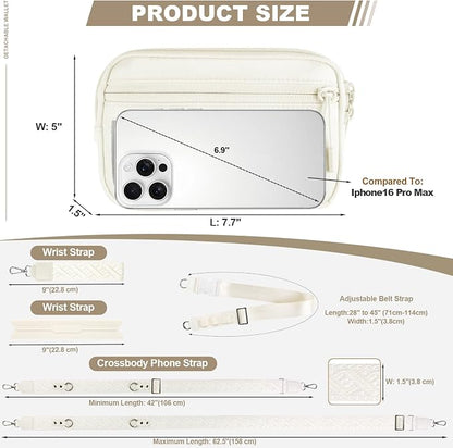 YFWE Phone Strap Crossbody, Clip and Go Strap for Phone with Wallet Crossbody, Adjustable Phone Lanyard Belt Strap with Detachable RFID Wristlet Wallet (XL-Cream)
