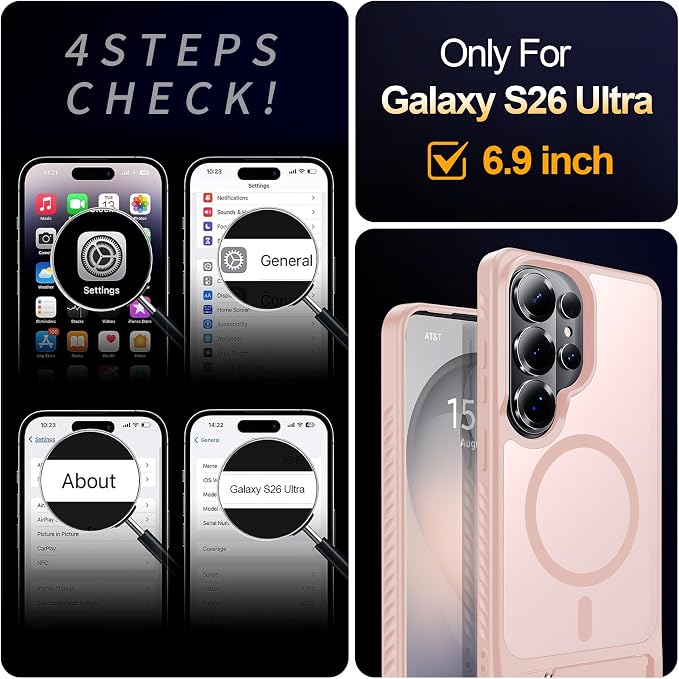 For Samsung Galaxy S26 Ultra Case with Kickstand,1*Screen Protector,[Compatible with Magsafe]Translucent Matte Military-Grade Protection,Magnetic Phone Case for Samsung Galaxy S26 Ultra,6.9"-Pink