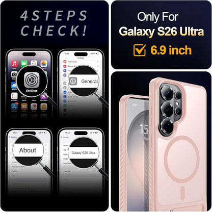 For Samsung Galaxy S26 Ultra Case with Kickstand,1*Screen Protector,[Compatible with Magsafe]Translucent Matte Military-Grade Protection,Magnetic Phone Case for Samsung Galaxy S26 Ultra,6.9"-Pink