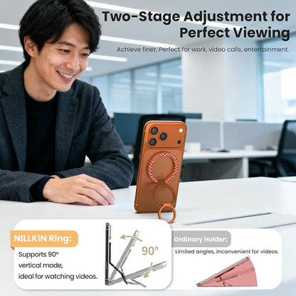 Nillkin FiberSnap Magnetic Phone Grip Ring Stand, Removable Phone Holder with Expanding Grip and Adapter Ring for MagSafe,360 Rotation Adjustable Kickstand for iPhone 16 Pro 15,14,13,12,11 (Orange)