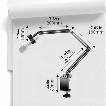 Low Profile Mic Boom Arm Stand 360° Rotatable Adjustable Compact and Foldable Table Microphone Arm Holds 2.5kg with 3/8" to 5/8" Screw Adapter for Game Streaming Podcast Broadcast (C Clamp Mount)
