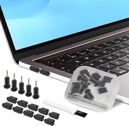 PortPlugs USB-C Dust Plug Set - Includes Carry Case & Cleaning Brush for Steam Deck Pro 14, 16, Air 13 & USB C Android Phone | Black (17 Piece)