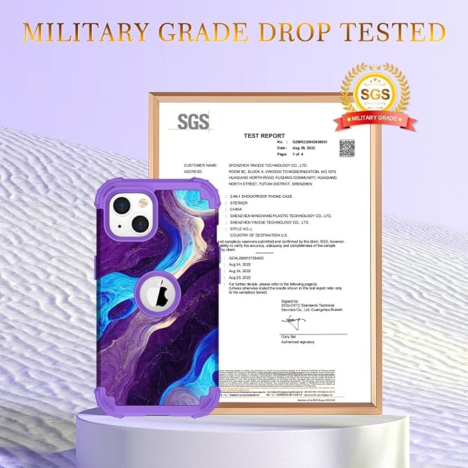Hocase for iPhone 14 Case/iPhone 13 Case, Heavy Duty Shockproof Protection Soft Silicone Rubber+Hard Plastic Bumpers Hybrid Protective Case for iPhone 13/14 (6.1") - Blue Purple Marble
