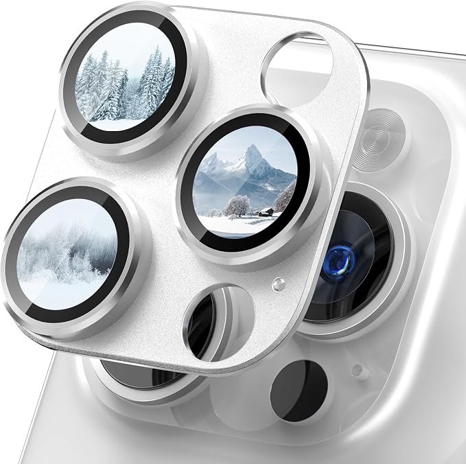 CloudValley for iPhone 16 Pro/iPhone 16 Pro Max Camera Lens Protector, [AR+AF 99% Transmittance] [Full Coverage] Ultra-HD Tempered Glass Cover, Metal Lens Screen Protective,White Titanium