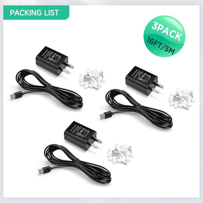 OLAIKE 3-Pack 16ft (5m) Weatherproof Charge Cable for Ring Stick Up Cam Battery & Spotlight Cam Battery, Durable Power Adapter Cable for Outdoor Security Cameras
