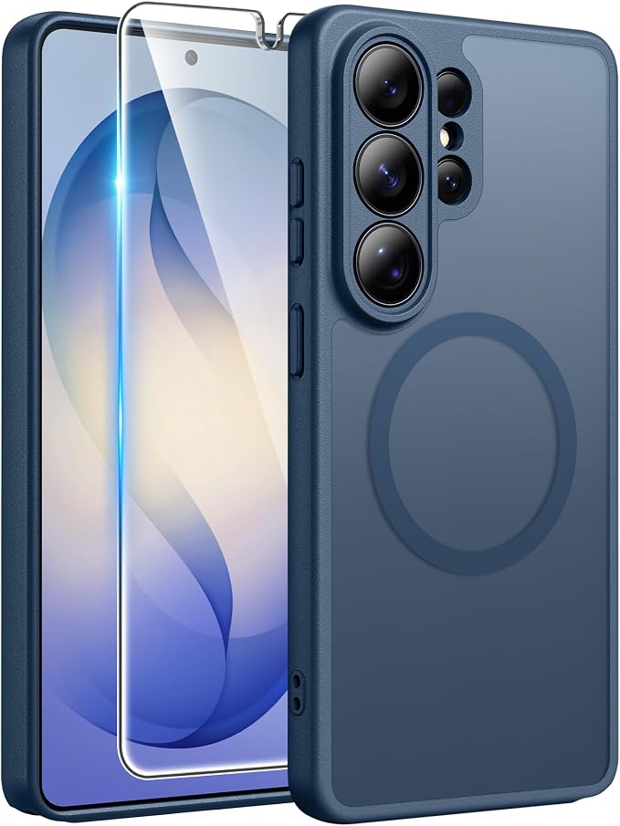 FNTCASE for Samsung Galaxy S26-Ultra Case: [Fit for Magsafe] [Full Camera Protection] Translucent Matte Cases with [Screen Protector] Military Grade Shockproof Protective Phone Cover - Blue