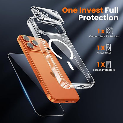 3 in 1 for iPhone 17 Pro Case Clear,Fits MagSafe, Not Yellowing, Screen Protector*1 Camera Lens Protector*1, Military-Grade Protection for Phone Cover 6.3 inch