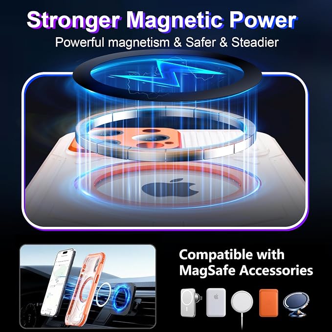 2024 Upgrade for iPhone 15 Pro Case Waterproof,[Compatible With MagSafe][Built-in Screen&Camera Protector][Full Body Dropproof][IP68 Underwater][Clear Sound]Shockproof Phone Case 6.1" Orange/Clear