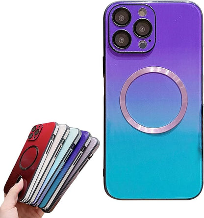 Gradient Glass-Gloss Case for iPhone 17/16/15/14/13 Series - Magnetic Case with Full Camera Lens Protector, Scratch Resistant Gradient Glass Back Cover Phone Case (Purple,for iPhone 15)