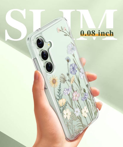 GVIEWIN for Samsung Galaxy S25 Case, Clear Floral Slim Shockproof Protective Women Phone Case, Non-Yellowing, with Screen Protector & Camera Lens Protector for Galaxy S25 6.2", Vibrant Spring