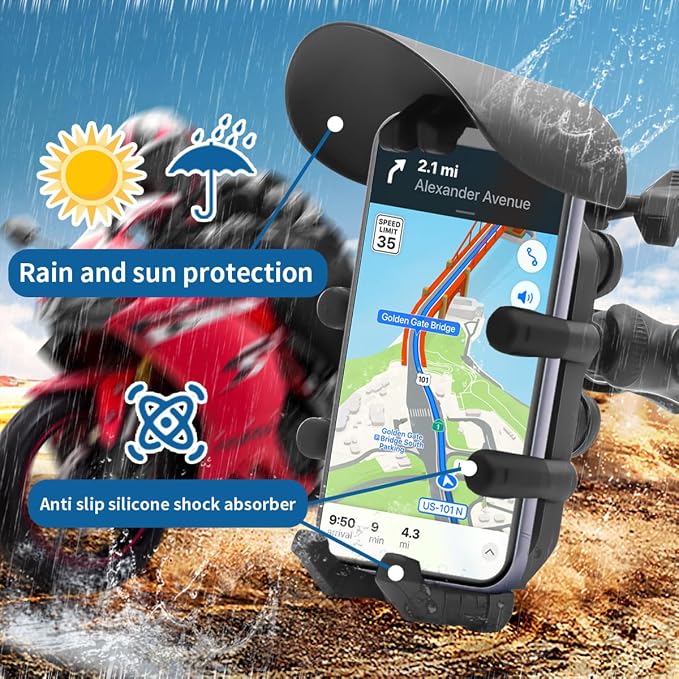 Motorcycle Phone Mount Holder - Sun Proof&Rain Proof&Vibration Proof&Anti Theft Phone Metal Stand is Suitable for Installing 4.7-7 Inch Phones On Motorcycles Bicycles Scooters and ATV Stands