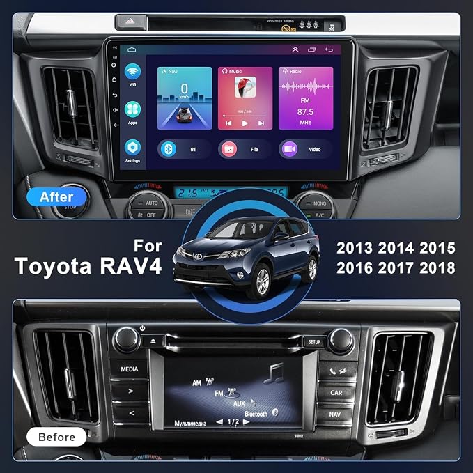 4G+64G Car Radio Stereo for Toyota RAV4 2013-2018, Wireless Carplay&Android Auto with Android 13 Support Bluetooth/Voice Control/GPS/WiFi/Back-up Camera/SWC/FM, 10.1 Inch IPS Touch Screen