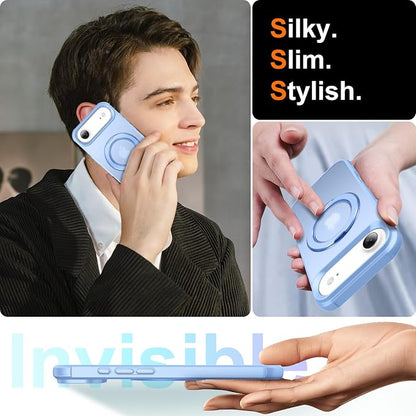 360° Magnetic Swivel Ring for iPhone 17 air case, Built-in Metal Stand and Ring Holder, Magsafe Compatible, Military Grade Protection, Shockproof - Light Blue
