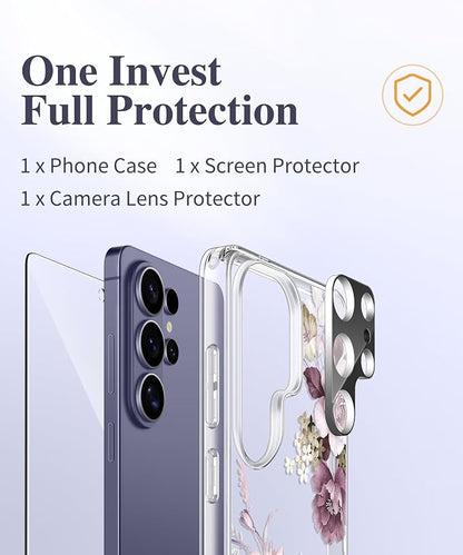 GVIEWIN for Samsung Galaxy S26 Ultra Case, Clear Floral Slim Shockproof Protective Women Phone Case, Non-Yellowing, with Screen Protector & Camera Lens Protector for S26 Ultra 6.9", Cherry Blossoms
