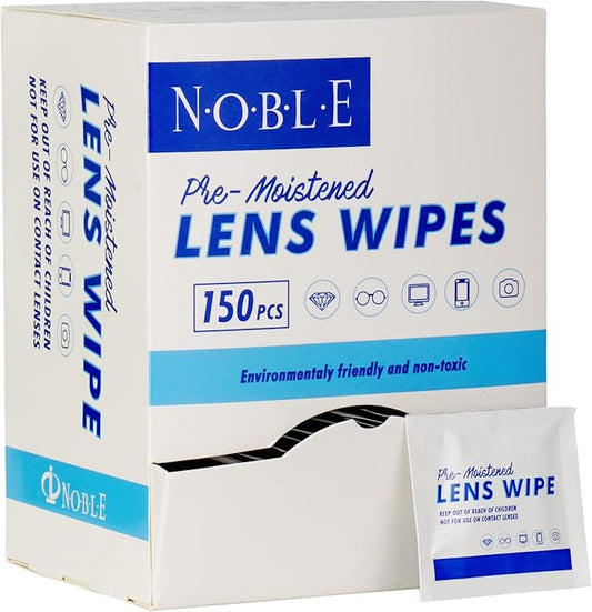 Noble Pre-moistened Lens Wipes Individually Wrapped - Lens and Screen Cleaning Wipes - Great for Eyeglasses, Cell Phones, Camera Lenses, Screens, Keyboards, and Other Delicate Surfaces (150 Wipes)