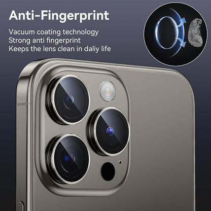 WSKEN for iPhone 15 Pro/iPhone 15 Pro Max Camera Lens Protector,[Keep Original Shooting] Shatterproof 9H Tempered Glass Camera Screen Protector Metal Ring Cover Film Accessories,Grey Titanium