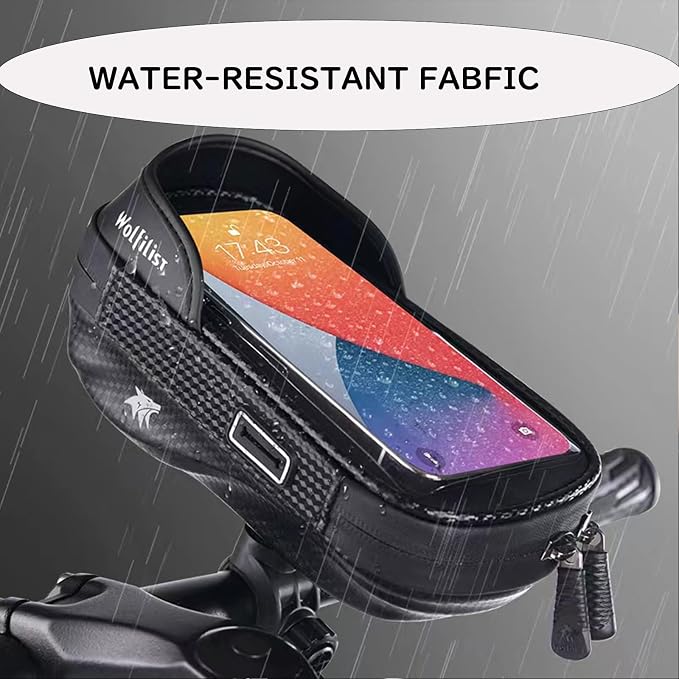 WOLFILIST Waterproof Bike Phone Mount - Touch Screen Holder for 7'' Phones, 360° Rotation & Shockproof Handlebar Bag - Ideal for Cycling, Motorcycle, Electric Bike Accessories (BLACK)
