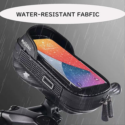 WOLFILIST Waterproof Bike Phone Mount - Touch Screen Holder for 7'' Phones, 360° Rotation & Shockproof Handlebar Bag - Ideal for Cycling, Motorcycle, Electric Bike Accessories (BLACK)