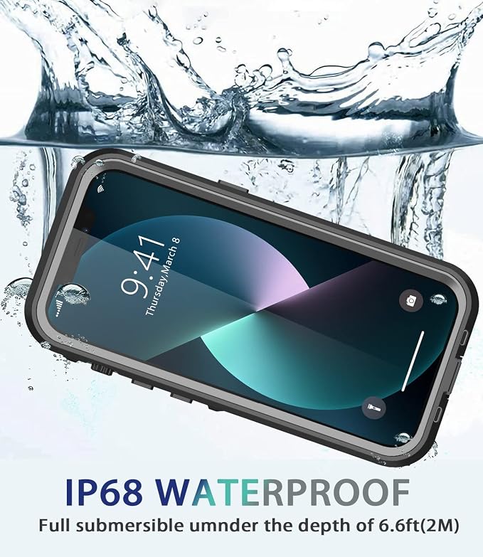 Design for iPhone 13 Pro Waterproof Case, Full Body Shockproof Case with Screen Protector, Dust Proof Phone Cover for iPhone 13 Pro 6.1 inch (Black)