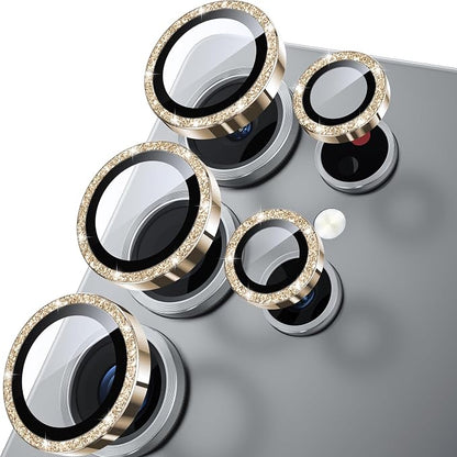 WSKEN for Samsung Galaxy S25 Ultra Camera Lens Protector - Ultra Thin Case Friendly, 9H Shatterproof Tempered Glass with Aluminum Metal Circle Camera Screen Protector Cover Accessories, Glitter Gold