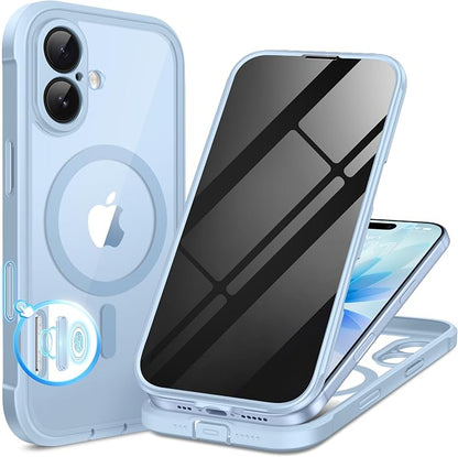 BERFY for iPhone 17 Case, Compatible with MagSafe, Built-in Privacy Screen Protector, Camera Protection, Shockproof Full Body Phone Case 6.3", Clear Light Blue
