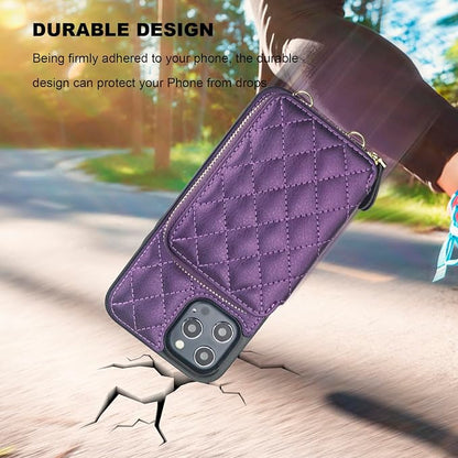 Bocasal Crossbody Wallet Case for iPhone 12 Pro Max, RFID Blocking PU Leather Zipper Handbag Purse Flip Cover, Kickstand Folio Case with Card Slots Holder Wrist Strap Lanyard 5G 6.7 Inch (Dark Purple)