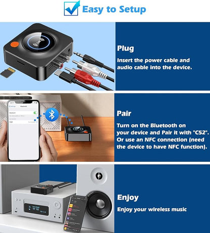 Bluetooth Receiver for Home Stereo, AUX RCA to Bluetooth Adapter for Old Speakers, NFC Wireless Audio Receiver for Music Streaming Sound System, KAIY Convert Wired Speakers to Wireless