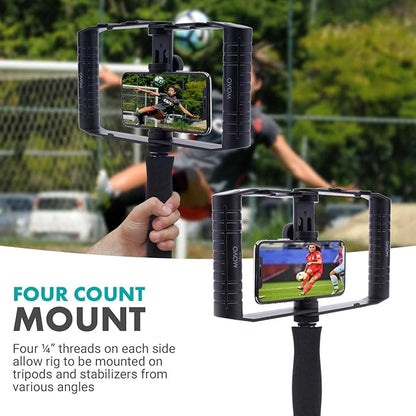 Movo SPR-20 Foldable Smartphone Video Rig Cage with Cold Shoe Mounts for Microphone or LED Light - Vlogging Mount Compatible with iPhone, Android - Smartphone Video Stabilizer Grip - Filming Equipment