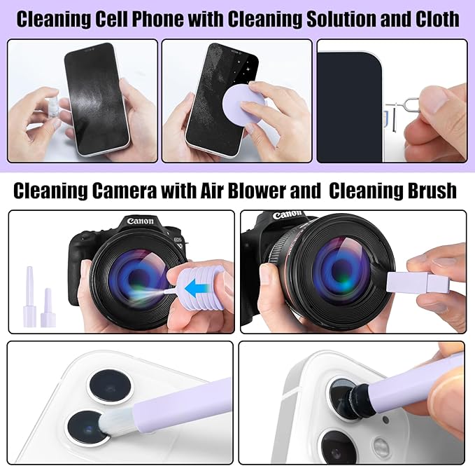 walrfid Laptop Phone Screen Cleaner Kit, Computer Keyboard Brush Cleaning Spray for iPhone AirPods MacBook iPad, 20-in-1 Electronic Device Clean Tool for Camera Earbud Car Screens (Purple)