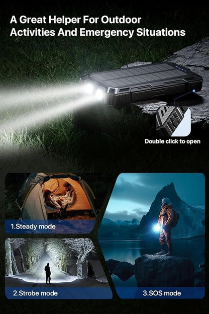Power Bank 49800mAh Solar Portable Charger Wireless Charging USB-C 15W Fast Charging with 4 Built-in Cables LED Flashlight Battery Pack Compatible with iPhone, iPad, Perfect for Camping,Hiking