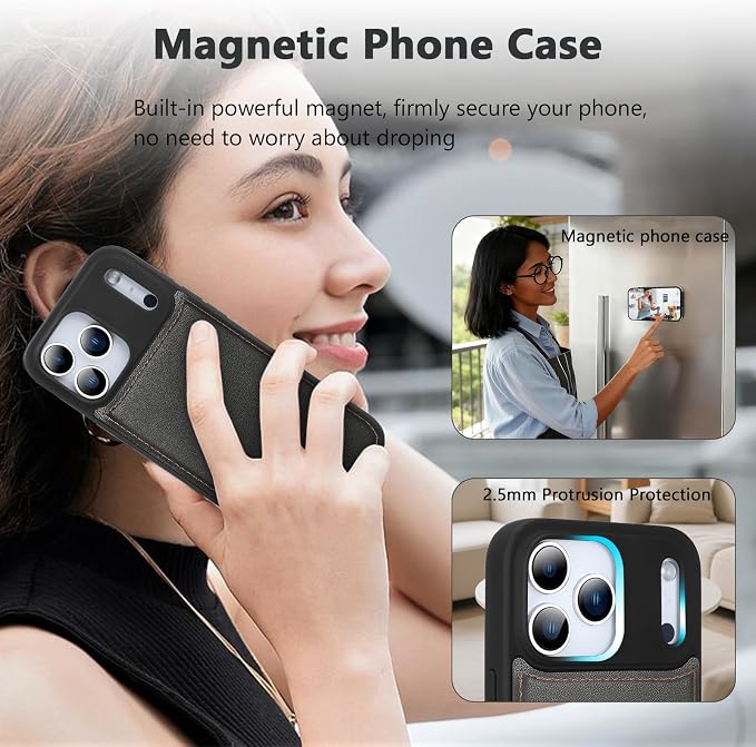 Wallet Case for iPhone 17 Pro Max with Card Holder/Crossbody Wallet/Strap,[RFID Blocking][Magnetic] PU Leather Phone Case for iPhone 17 Pro Max,6.9 in,Black